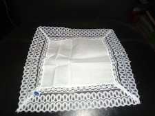 NOS VINTAGE MADE IN JAPAN WHITE LACE HANDKERCHIEF 11.5" SQUARE