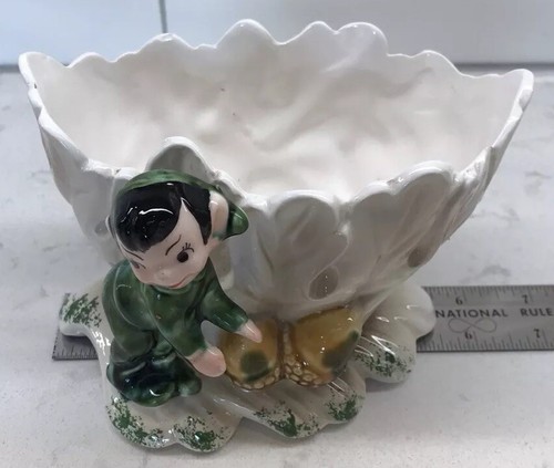 Maceta vintage Lefton Elf/Forest Pixie bellotas cerámica Japón MCM 4" de alto LEER - Imagen 7 de 13