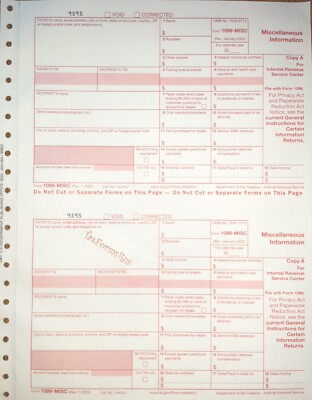 2016 IRS Tax Form 1099-MISC 5-Part Carbonless Set - Single Sheet For 2 Recipients, Scannable By IRS 6 thumbnail image