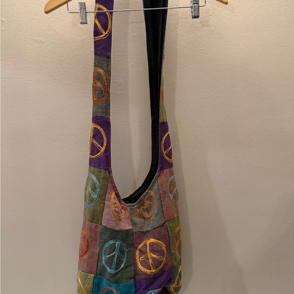 Boho Patchwork Peace Sign Hobo Bag Embroidered Hi… - image 7
