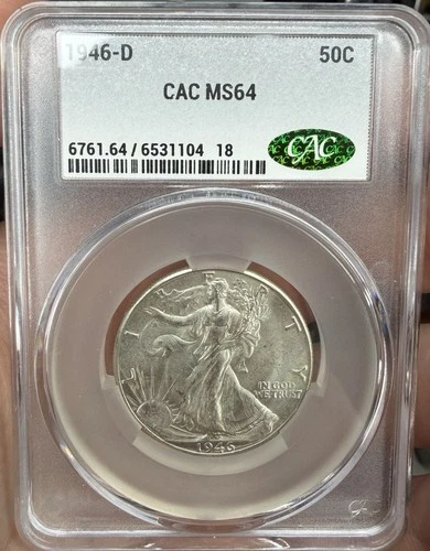 ⭐️ HI GRADE ⭐️CAC 1946D MS64 SILVER WALKING LIBERTY HALF DOLLAR 🔥