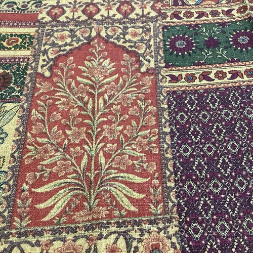 Springs Global Fabric Shower Curtain Turkish Patchwork 72 X 70 Vtg Gold Red Plum - Picture 8 of 12