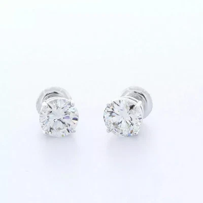 Classic Stud Earrings Solid 14K White Gold 1.07 CT Round Natural Diamond I VS2 - Image 1 of 4
