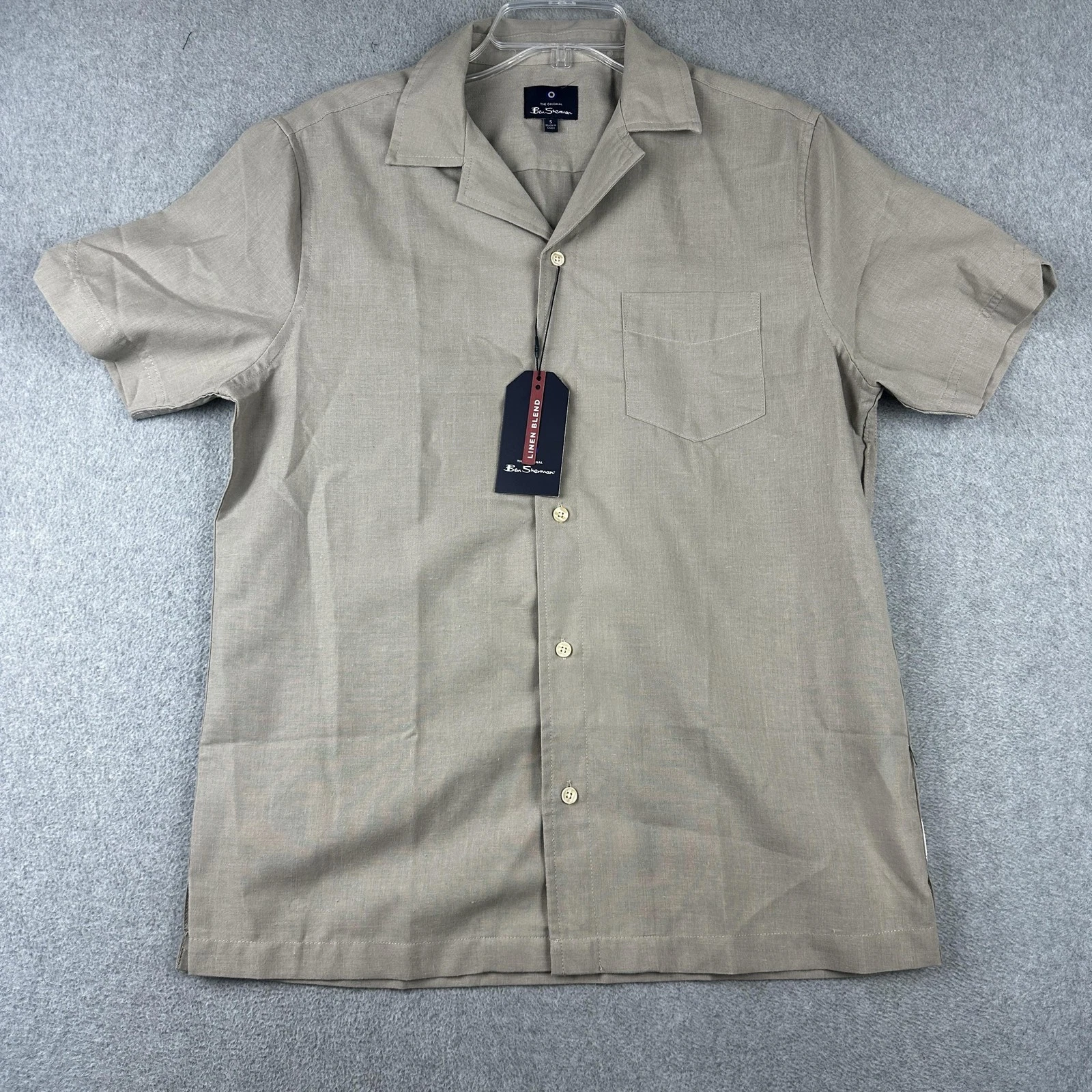 Ben Sherman Shirt Mens Small Linen Blend Short Sleeve Button Casual Camp Collar