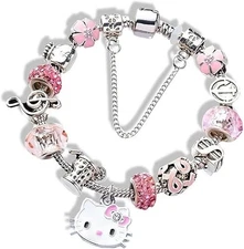 Hello Kitty Charm Fashion Jewelry Bracelet Adjustable Stainless Steel Bangle New
