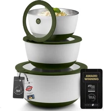 Evolution Microwave Stainless Steel Mixing Bowl with Lid Set (Green)
