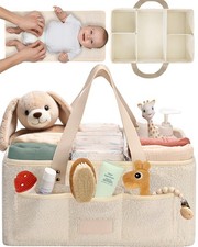 Baby Diaper Caddy Organizer with Portable Changing Mat - Teddy Fleece Diaper ...
