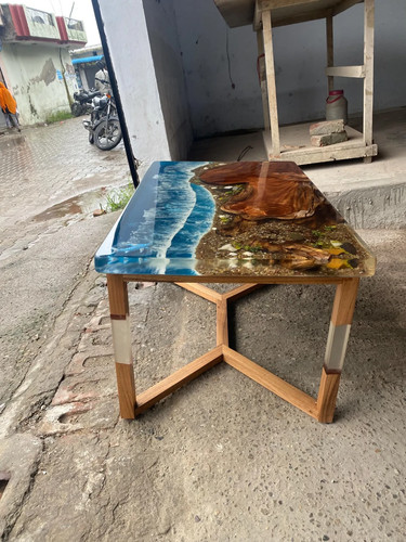 Blue Ocean Resin Epoxy Coffee Table | Unique Resin Art Table Modern Furniture - Picture 2 of 13