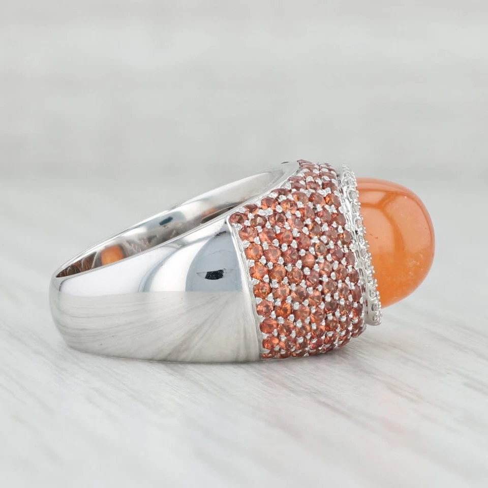 Garnet Spessartita Mandarin Zafiro Sintético Diamante Oro De 14k Talla 7 Cóctel - Imagen 3 de 4