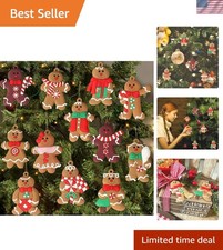 Gingerbread Man Ornaments for Christmas Tree, 12pcs Assorted Gingerbread Figu...