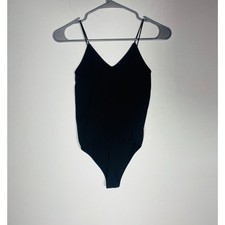 Colsie Black Ribbed Spaghetti Strap Bodysuit Women  s Size M One-Piece Basic