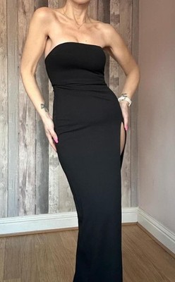 Meshki Rachel Bandeau Maxikleid schwarz Oberschenkelschlitz figurbetont Gala Abend XXS