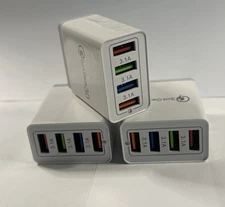 NEW 3 Pack 4 Port Fast Charging Block Adapters USB Universal White 3.0 Charger