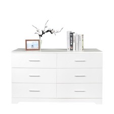 6 Drawer Dresser 47'' Wide Storage Cabinet Modern Closet Double Storage White