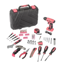 Portable 146Pc Home Tool Kit w/8V Drill, USB Charging & 300RPM, Portable Case