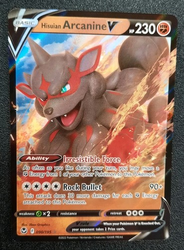 Pokemon TCG Hisuian Arcanine V Holo SWSH Silver Tempest English Near Mint 90/195