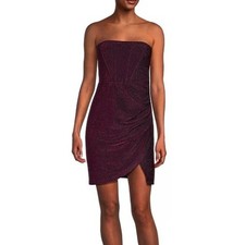 Lulus Sensational Shine Mini Dress Womens Small Purple Strapless Ruched Holiday