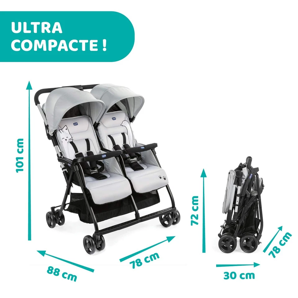 Chicco OHlalà Twin Geschwisterwagen von Geburt bis 15 kg, Kinderwagen für Zwilli - Bild 3 von 3