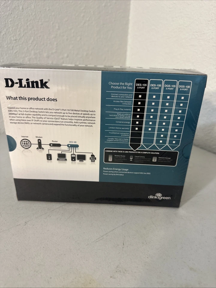 D-Link 5 Port Fast Ethernet Switch Model:DES105 H/W Ver:C4 Brand New / Sealed - Image 2 of 4