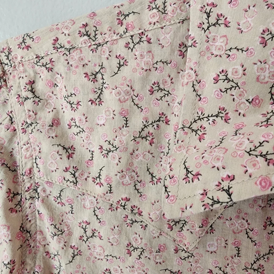 Camisa Western Cottage Boho cabeça de pato botão rosa pequena - Imagem 3 de 4