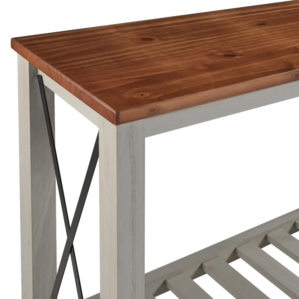 Cottage Sideboard Hall Table Console Grey Solid Pine Walnut Top H81xW132xD36cm - Image 3 of 4