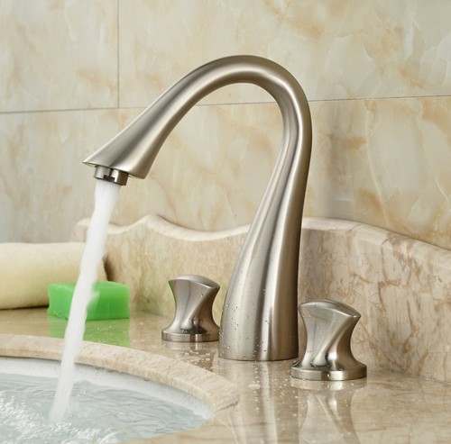 Grifo de baño de 8" níquel cepillado recipiente extendido tres orificios/dos asas grifo - Imagen 4 de 6
