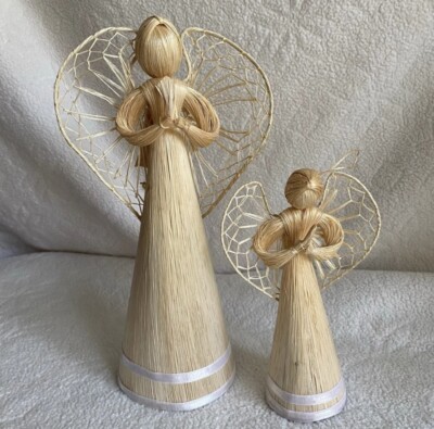2 Ct. 10  6.5  Raffia Wheat Straw Angels Christmas Cottage Core Natural Husk