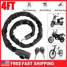 4FT Heavy Duty Motorcycle Bike Chain Lock Anti-theft Padlock Security With Keys 