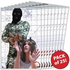 25 Pack Paper Shooting Targets Gun Range Rifle Pistol Hostage Terrorist 23x35