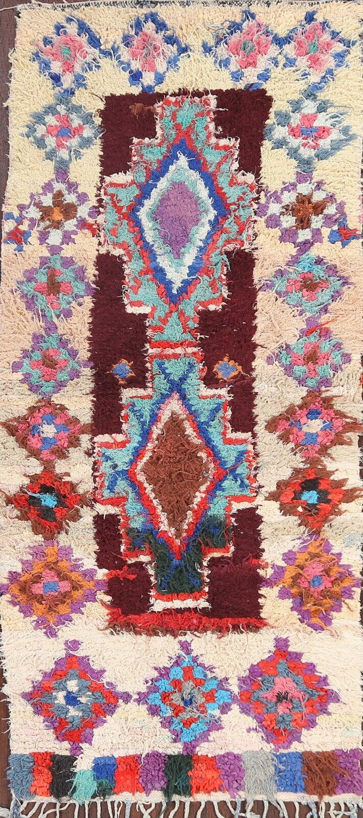 VINTAGE Geometric Moroccan Oriental Runner Rug Wool Hand-knotted 3x7 ft Carpet