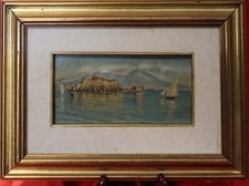 Dipinto olio su tavola - marina napoletana - fine '800