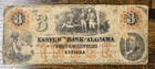 Three Dollars Obsolete Currency 1860 Eastern Bank of Alabama Eufaula #91367