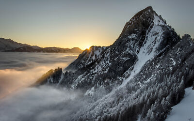 Landscape mountain view mountains mist snowy peak trees Custom Gaming Mat Desk