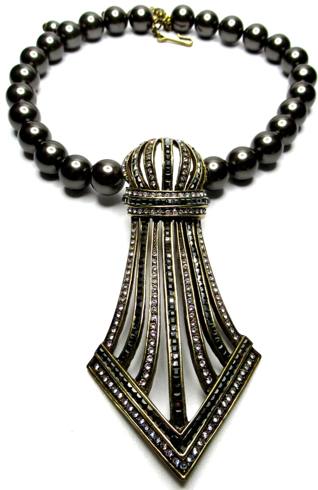 HEIDI DAUS Gray Faux Pearl Huge Crystal Pendant Necklace - Image 2 of 4