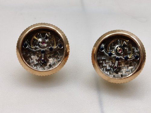 Mens Gold Plated Initial Tourbillon Cufflinks Vintage Suit shirt Cufflink - Picture 3 of 4