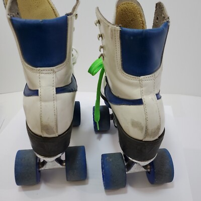 VINTAGE 1980'S NIKE QUAD ROLLER SKATES WHITE LEATHER BLUE NIKE WHEELS Sz Small | eBay