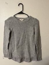 Loft Sweater Pullover Womens XSP Gray Long Sleeve Crew Neck Cute Mix Media