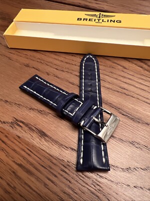 Breitling Crocodile Strap 22/20   OEM NavyBlue Old Style Buckle