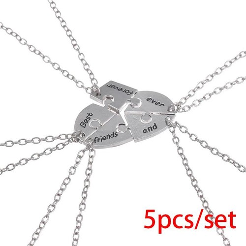 5Pcs Friendship Necklace Best Friend Pendant Chain Silver Color Charm Necklaces - Picture 14 of 20