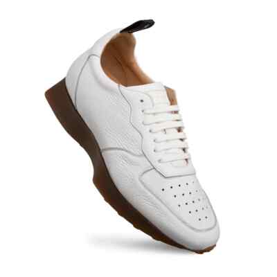 Mezlan Sneaker Shoe White Perforated Deerskin Cognac Brown