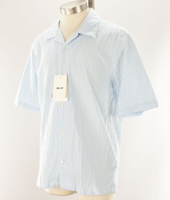 NN07 Light Blue Striped OLE 5246 Short Sleeve Seersucker Camp Shirt MEDIUM NWT