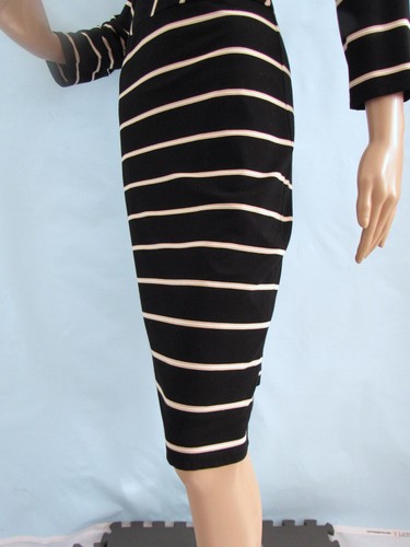 Vestido Vaina Tejido Manga 3/4 Rayas Negro/Beige White House Black Market Talla 12 - Imagen 6 de 10