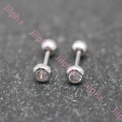 Zirkonia Ohr Helix Knorpel Piercing Schraub Ohrstecker, 925 Sterlingsilber A4583 - Bild 1 von 4