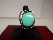SIGNED Native American Vintage Navajo Sterling Silver Turquoise Ring sz 8 2224