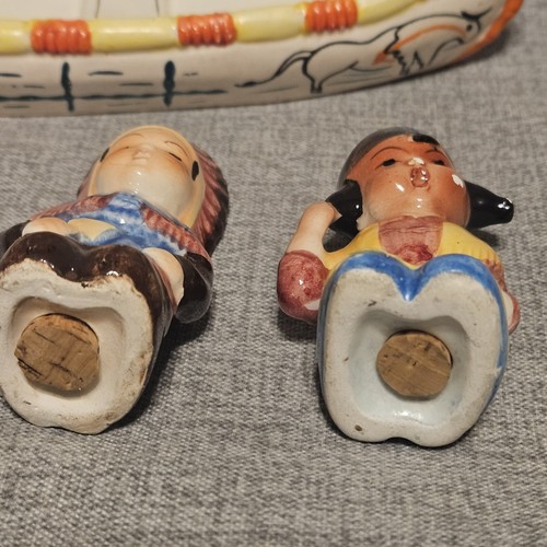 Vintage Native American Man and Woman in Canoe Salt and Pepper  - Picture 11 of 19