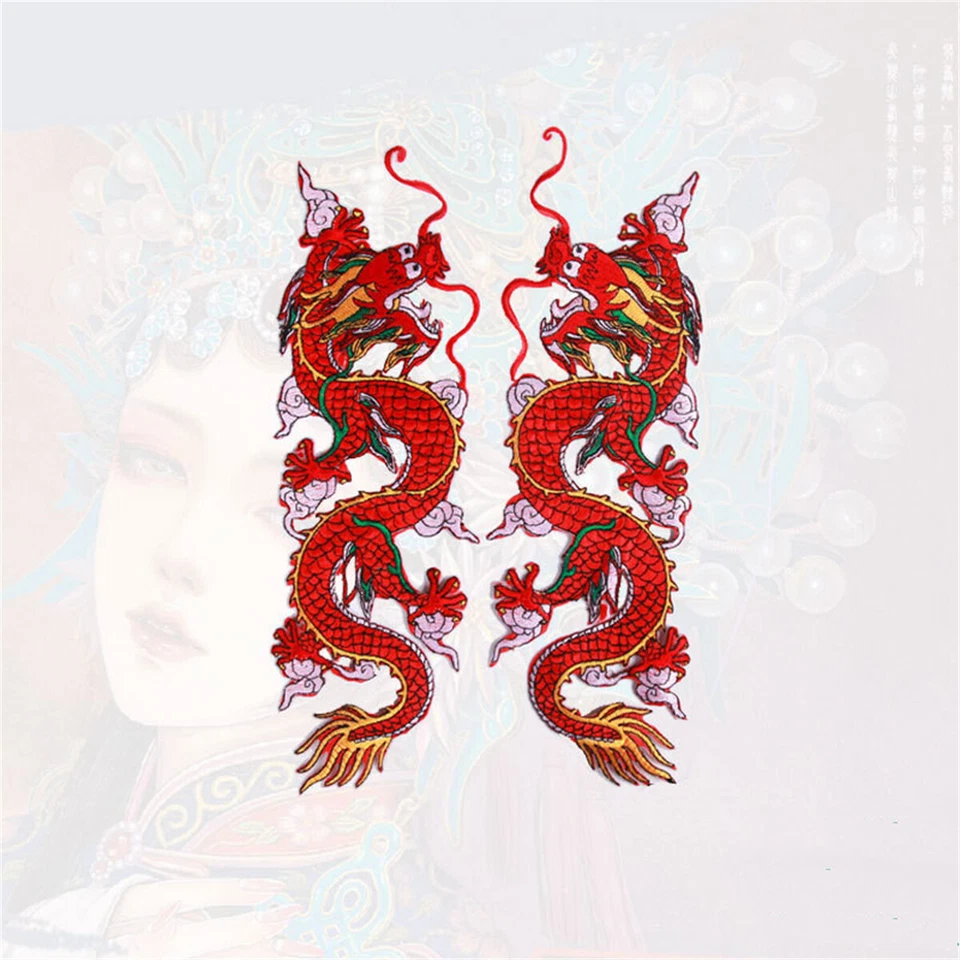 1 Paar Drache Bestickt Aufbügeln Aufnähen Patch Abzeichen DIY Jeans Jacke Tasche - Bild 3 von 4