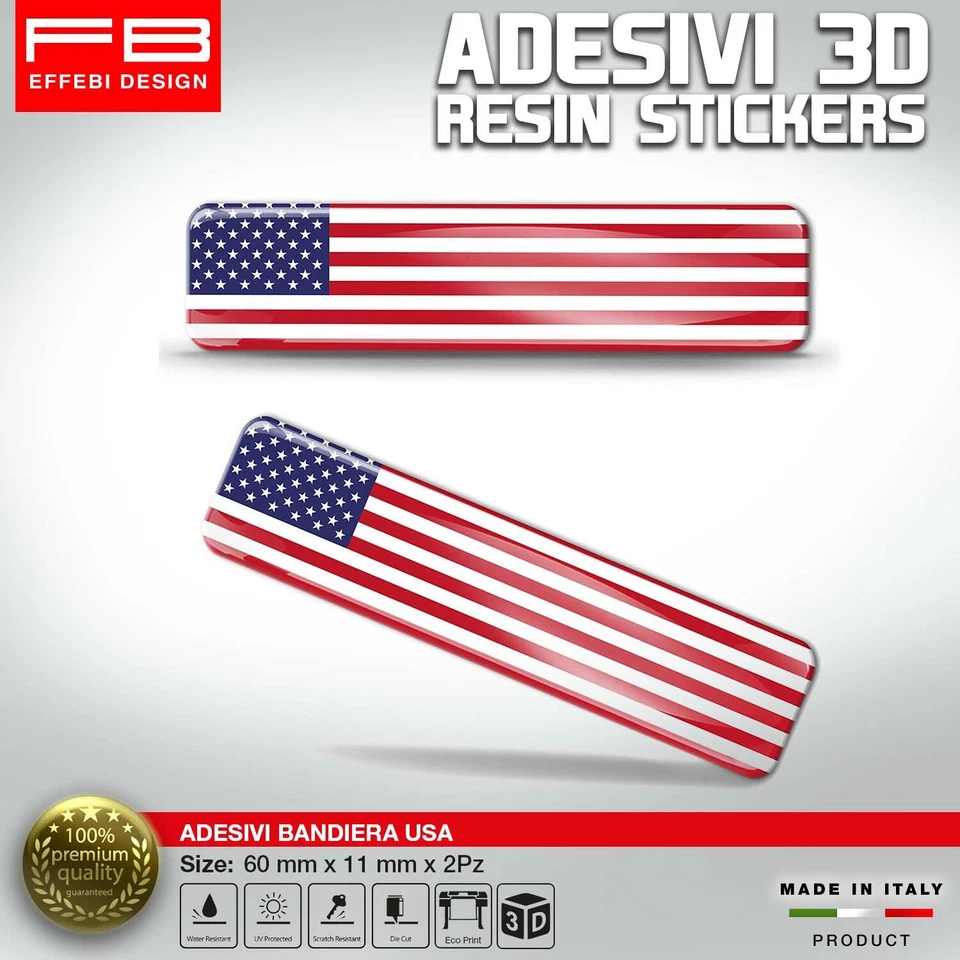 FB DESIGN Adesivi Stickers Resinati USA Bandiera Nazionale Stati Uniti USA Auto Moto Bici