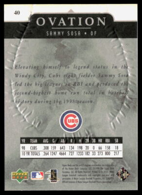 Sammy Sosa 1999 Upper Deck Ovation #40 TOUCHED CORNERS | eBay