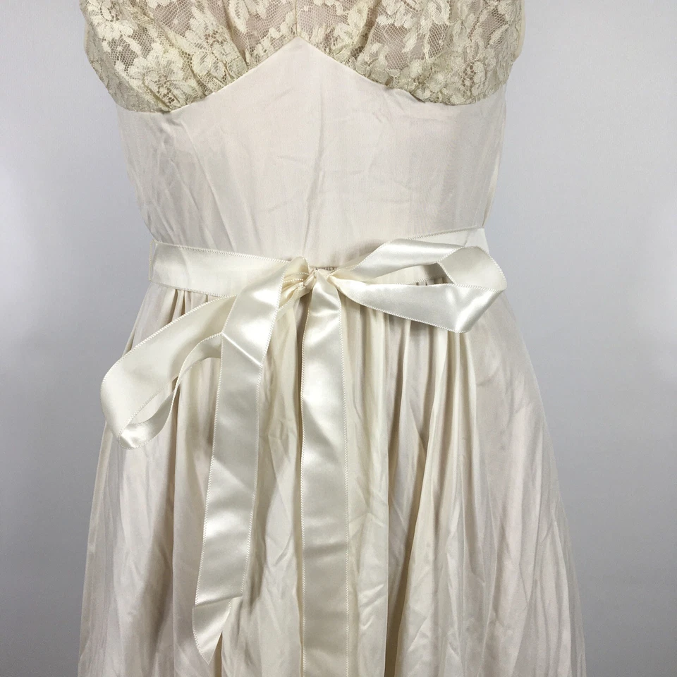 Винтажный 60-х VANITY FAIR слоновой кости платье скольжения Sissy кружева кромки отделки 32 ночная рубашка подпоясанный - Изображение 4 из 4
