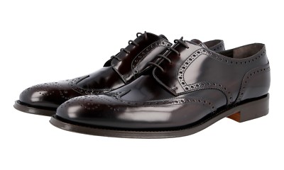 PRADA Full Brogue Polished Derby Dress Shoes Leather Sole NEW -  US 10.5 EU 43,5